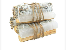 4″ California White Sage with Palo Santo & Raw Selenite Stick Bundle