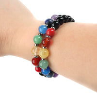 Charged Black Agate and 7 Chakra Stone 8mm Bracelet