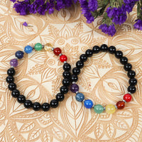 Charged Black Agate and 7 Chakra Stone 8mm Bracelet