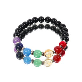 Charged Black Agate and 7 Chakra Stone 8mm Bracelet