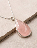 Rose Quartz Teardrop Pendant Necklace