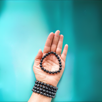 BLACK TOURMALINE CRYSTAL STONE STRETCH BRACELET-8MM