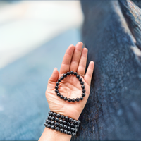 BLACK TOURMALINE CRYSTAL STONE STRETCH BRACELET-8MM