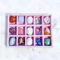 CHARGED TUMBLED STONES CRYSTAL COLLECTOR’S BOX OF 15