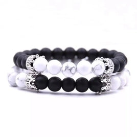 Charged Black Tourmaline & Howlite Bracelet Set