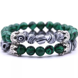 Charged Malachite & Snowflake Obsidian Bracelet Set