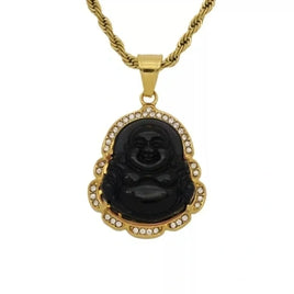 Black Tourmaline Crystal Agate Buddha Necklace